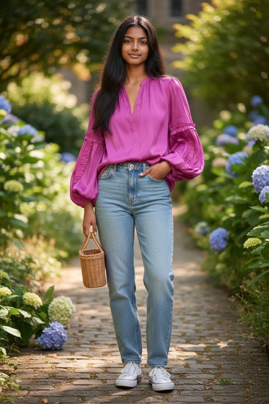 NWT Current Air Los Angeles Pink Satin Ruffle Sleeve Blouse Size Small